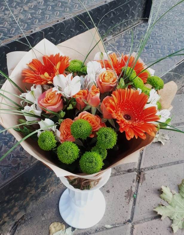 Букет цветов из: Герберы, Хризантемы, Альстромерии и Розы в Новоспасском