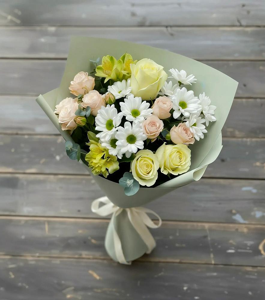 Букет цветов из: Альстромерии, Розы и Хризантемы в Новоспасском
