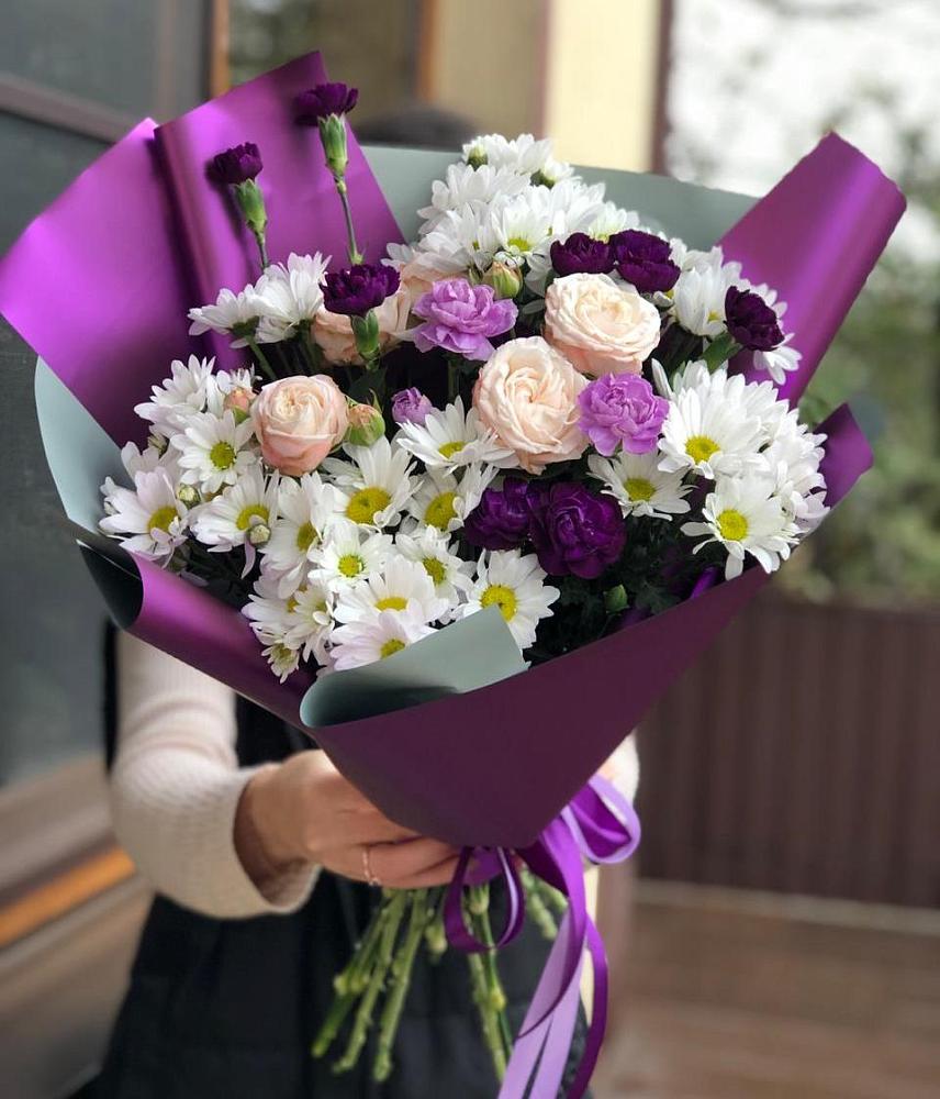 Букет цветов из: Хризантемы, Гвоздики и Розы в Новоспасском