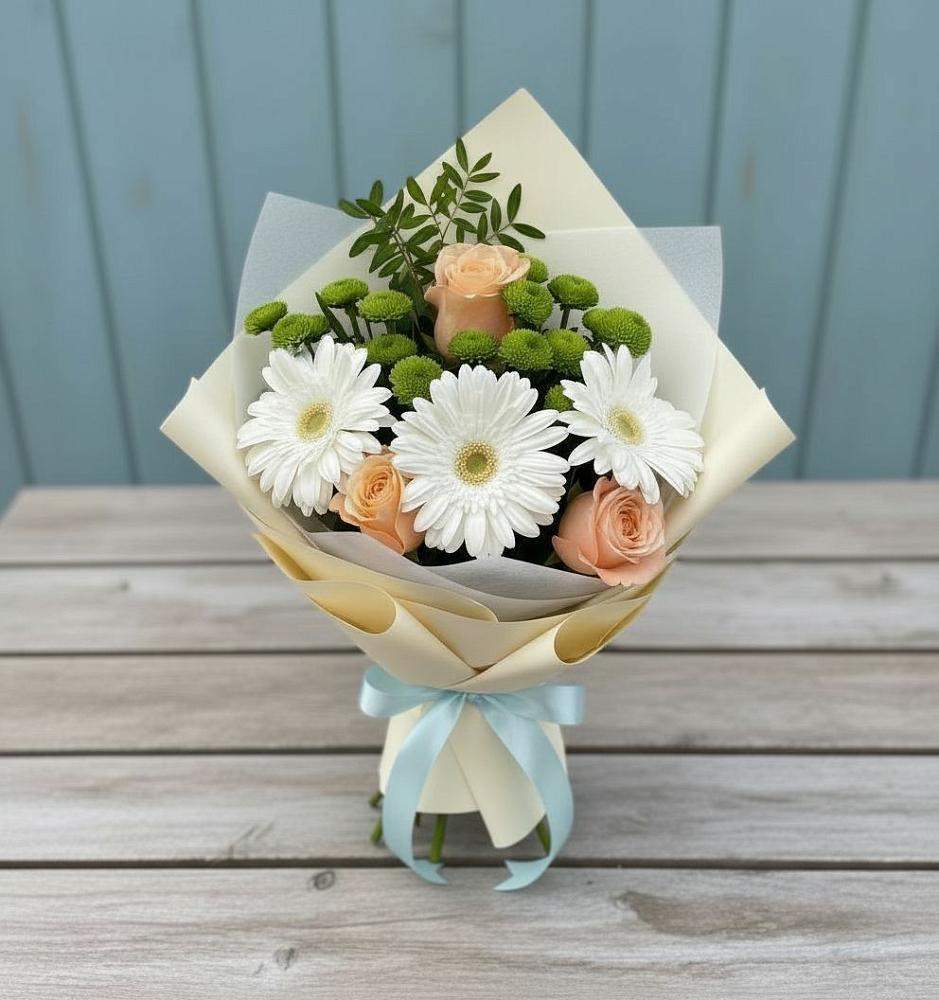Букет цветов из: Герберы, Розы и Хризантемы в Новоспасском