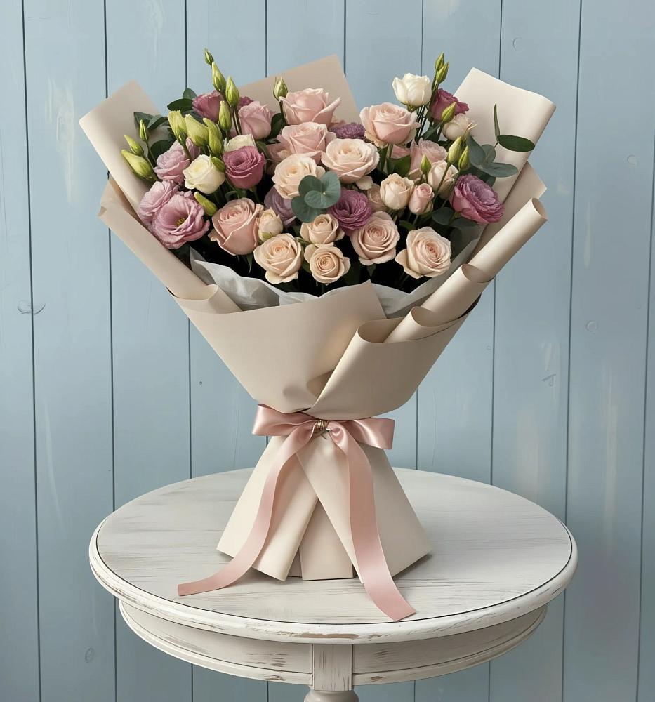 Букет цветов из: Розы и Лизиантусы в Новоспасском