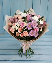 Букет цветов из:  Хризантемы, Розы и Альстромерии в Новоспасском