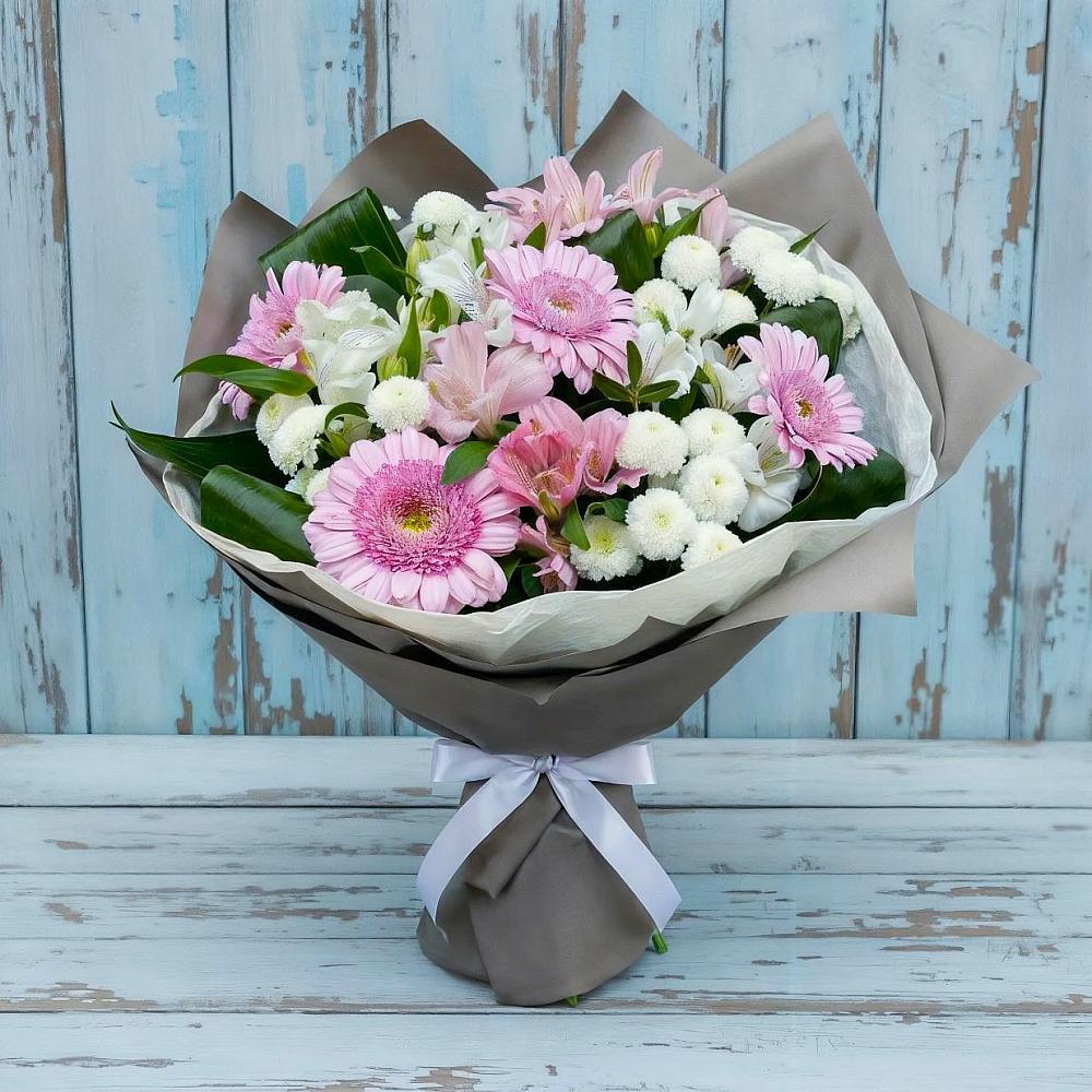 Букет цветов из: Герберы, Альстромерии и Хризантемы в Новоспасском