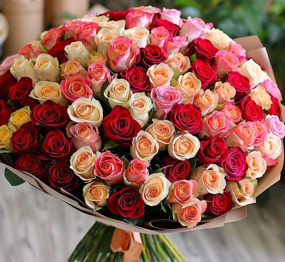 Букет 101 Разноцветная роза в Новоспасском