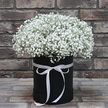 Цветочная композиция из Гипсофила в шляпной коробке в Новоспасском