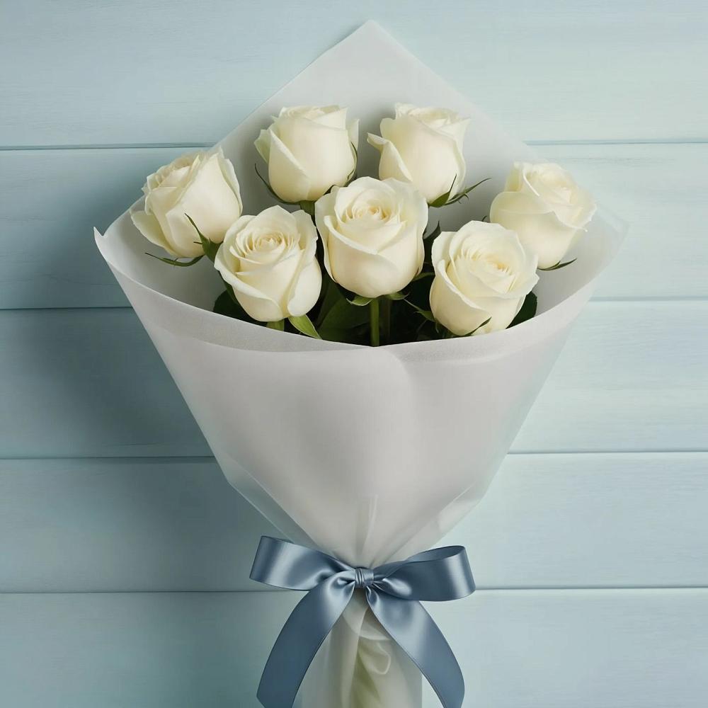 Букет 7 Белых роз Эдлесс Лав в Новоспасском